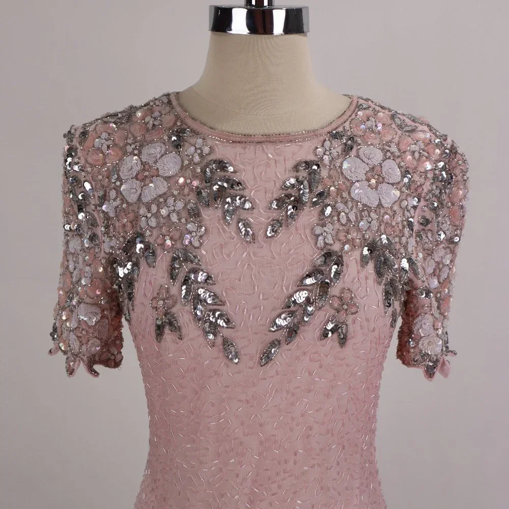 🌺 Vtg Stenay NWOT Pink Sequin Beaded Rhinestone Party Cocktail Wedding Dress S - Picture 1 of 13